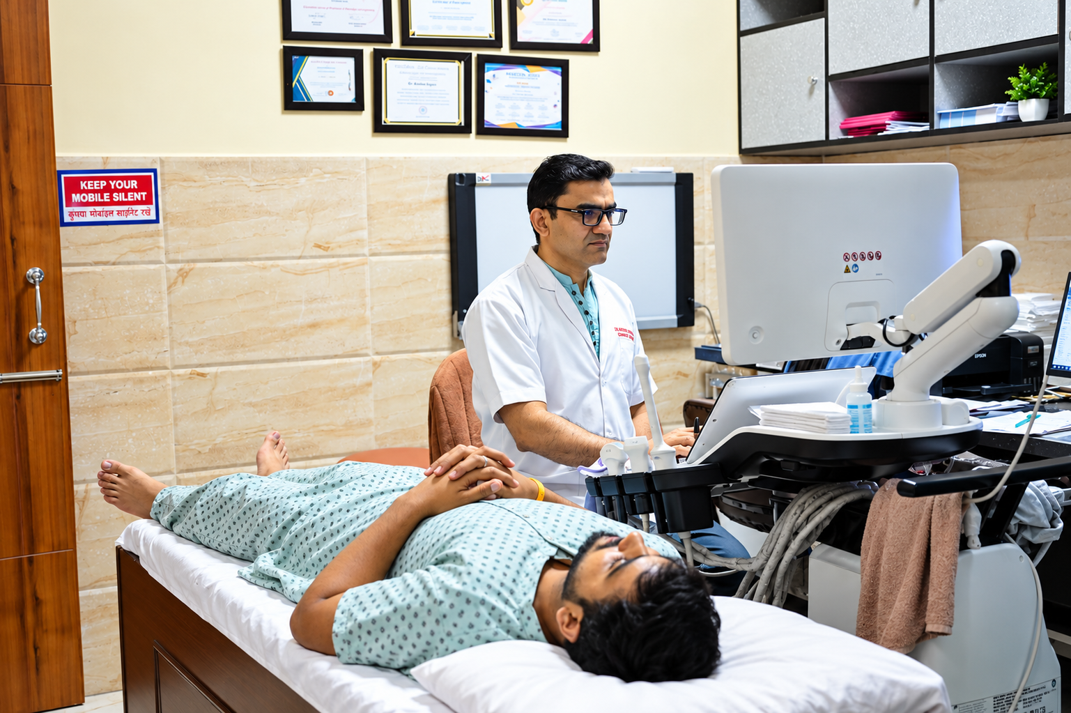 Dr. Krishan Jangra conducting Ultrasound Examination in High-Resolution Suite